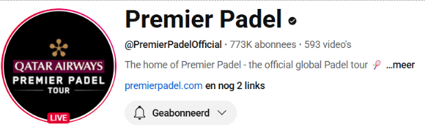YouTube kanaal Premier Padel